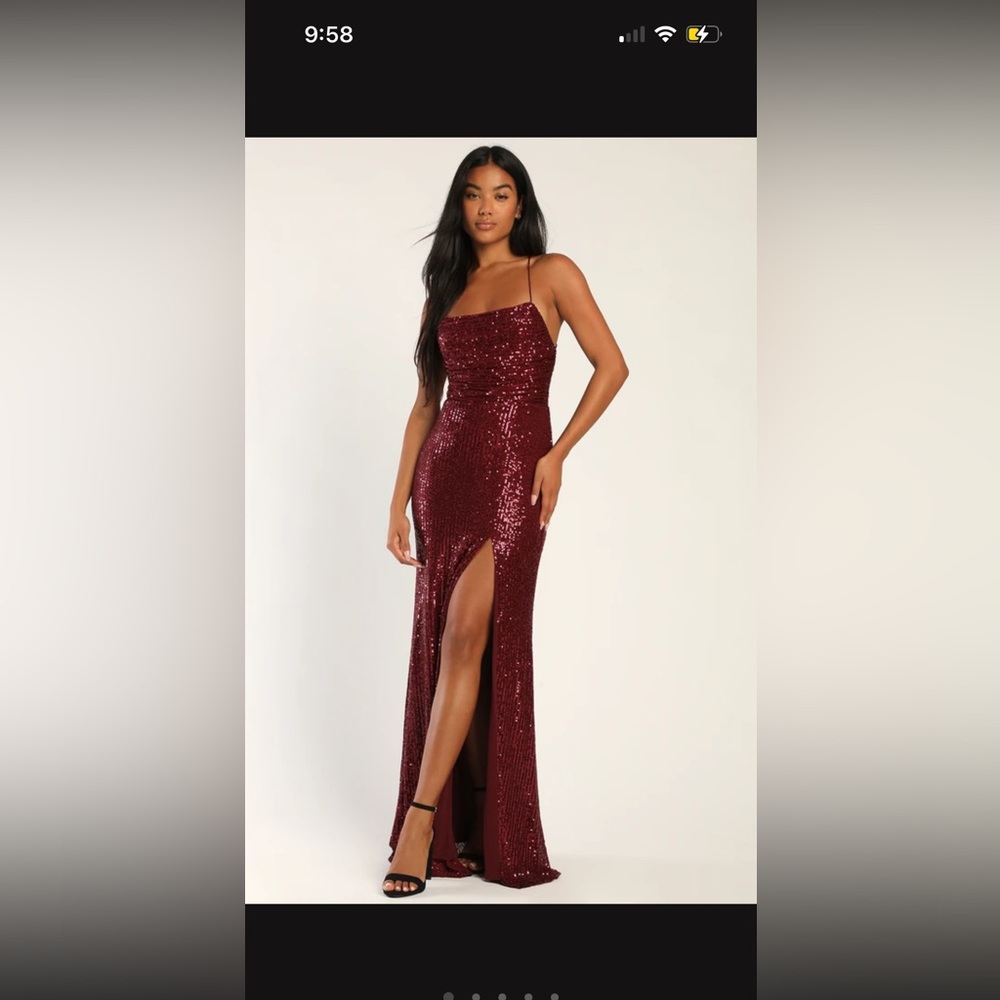 Lulus Evenings of Elegance Burgundy Sequin Lace Up Maxi Dress NWOT